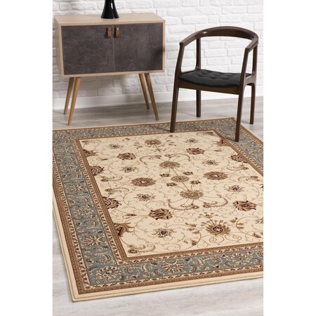 Homeroots 7 x 9 ft. Cream & Blue Traditional Area Rug 395280